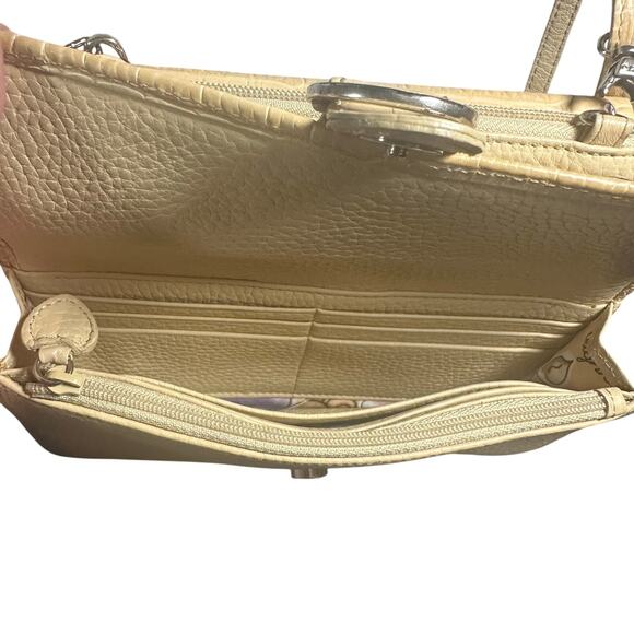 Brighton ALM Lutece Organizer Leather Croc Embossed Crossbody Purse Beige/Cream - Picture 7 of 14